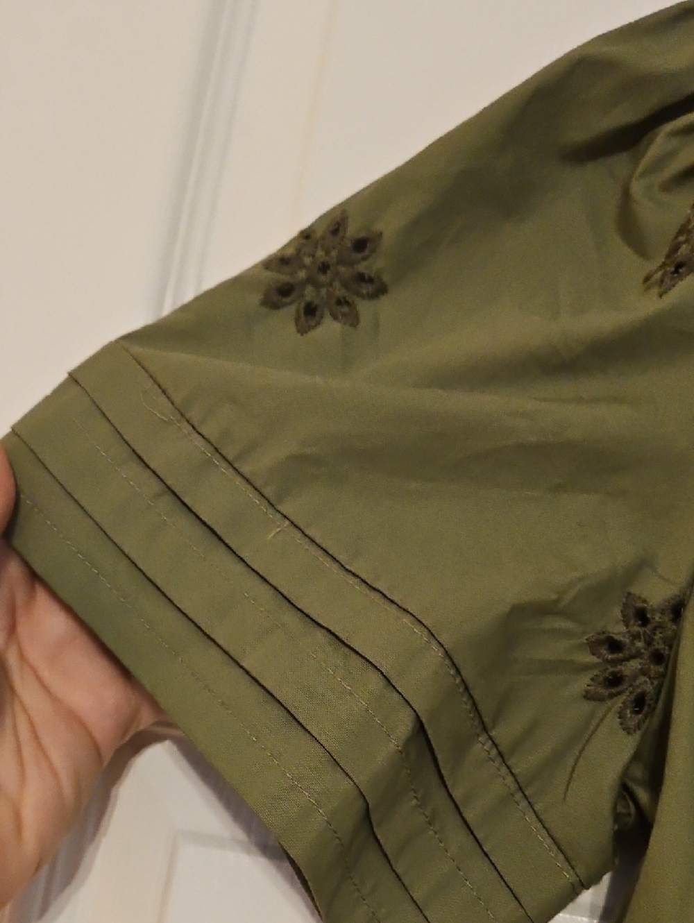 NWT Embroidered, Tiered Dress - Olive Green Cotton - Picture 8 of 13